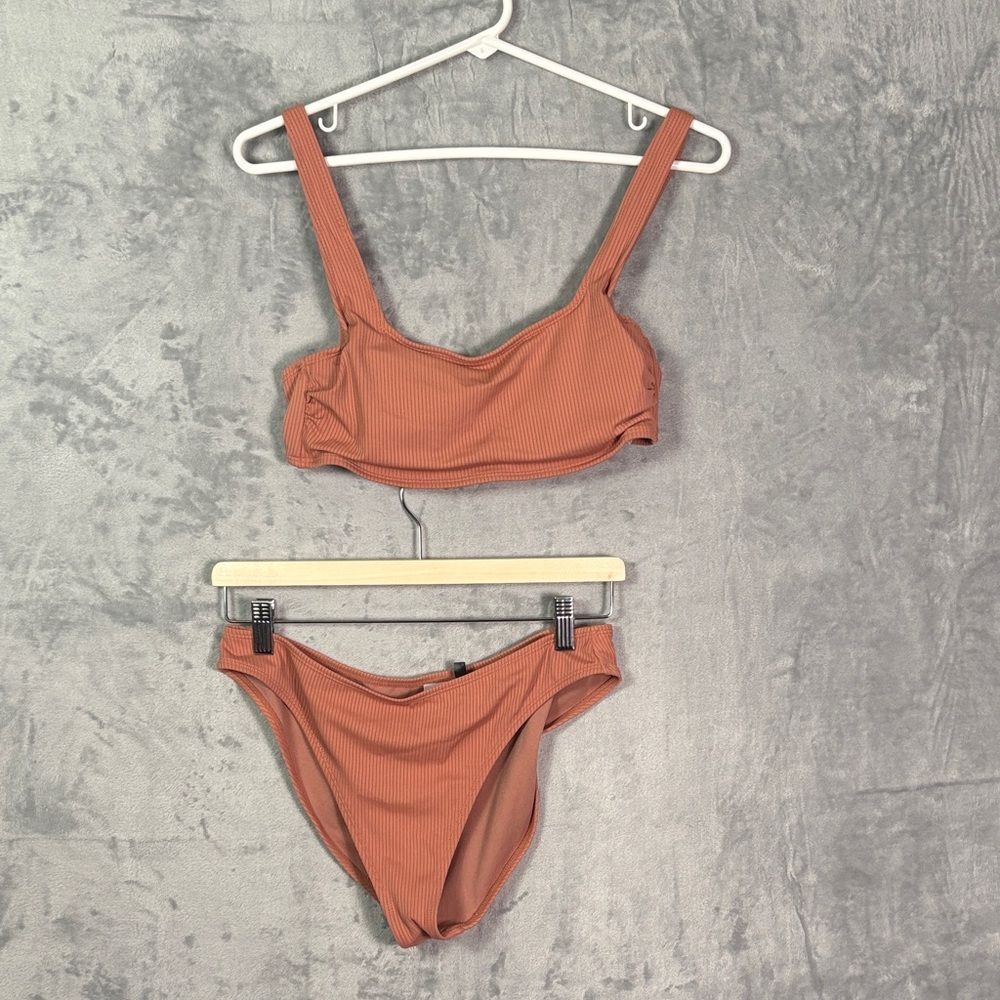 Tahari Dusty Rose Two Piece Ribbed Bikini Size Large